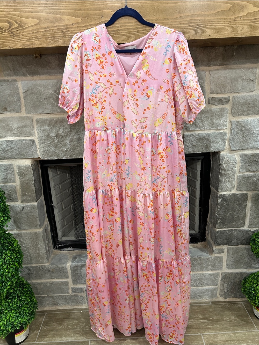Pink Floral Tiered Maxi Dress